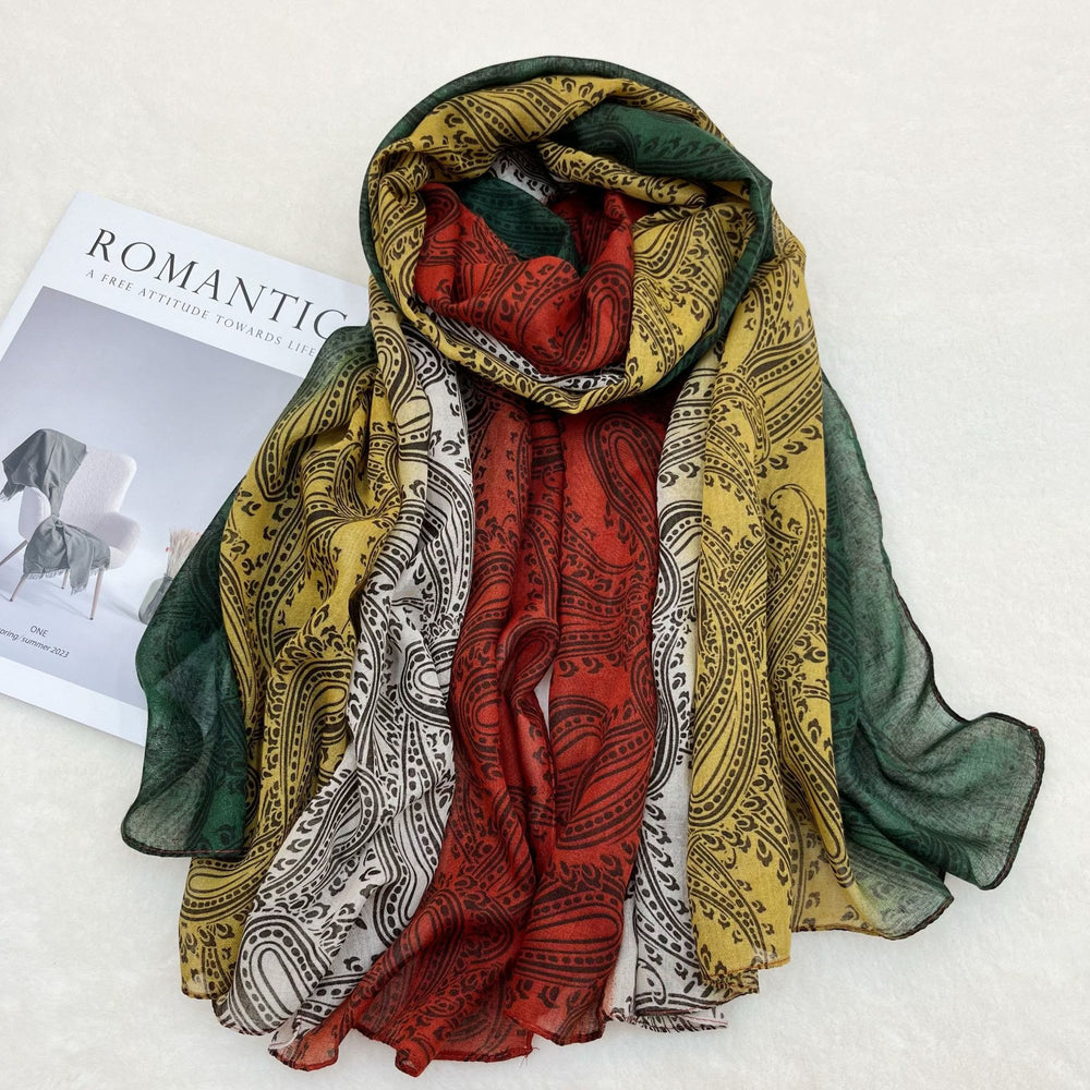 Sciarpa scialle da donna con protezione solare color block - Rosso Giallo Verde - image 1