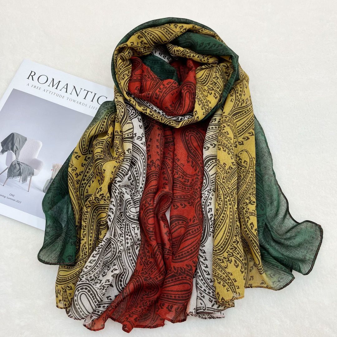 Sciarpa scialle da donna con protezione solare color block - Rosso Giallo Verde - image 1