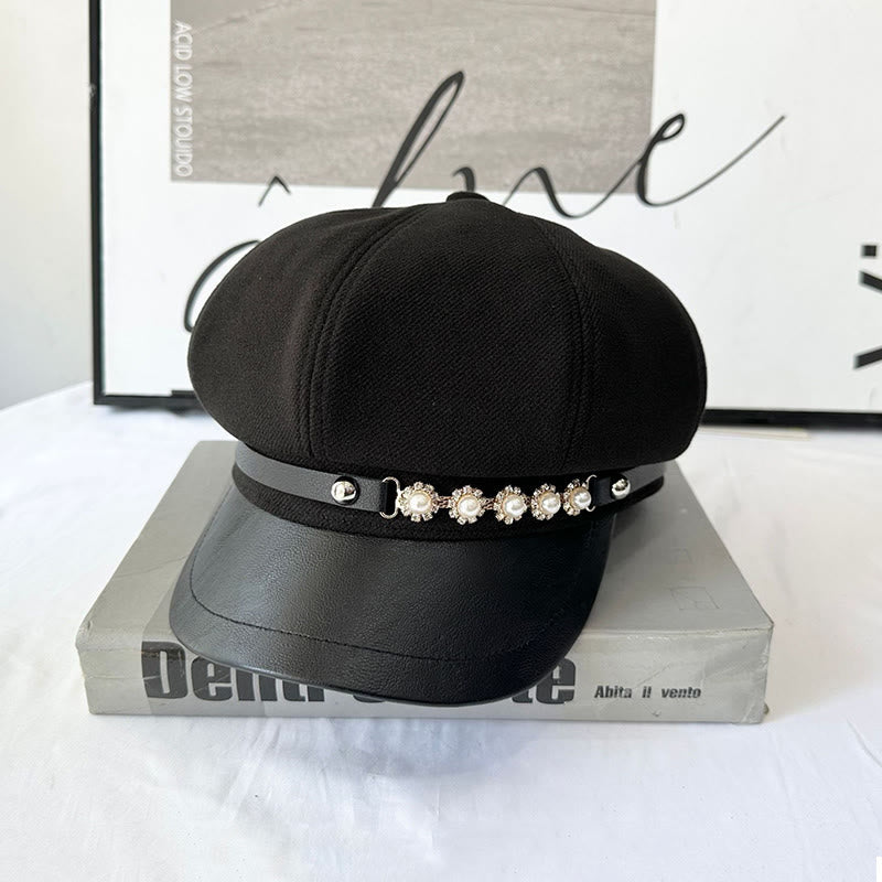 Berretto invernale da donna con fibbia in metallo a forma di girasole di perle - Nero - Regolabile (21 1/4"-22 7/8") - image 3