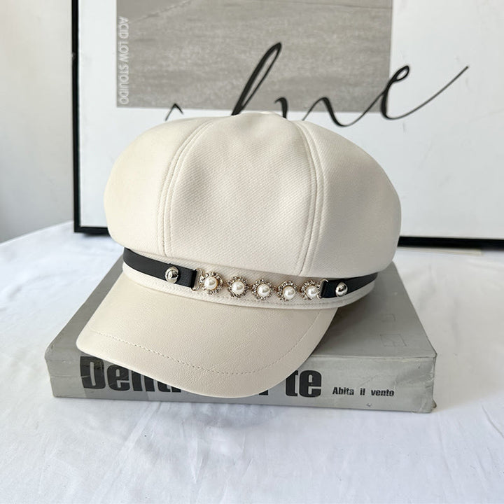 Berretto invernale da donna con fibbia in metallo a forma di girasole di perle - Beige - Regolabile (21 1/4"-22 7/8") - image 0