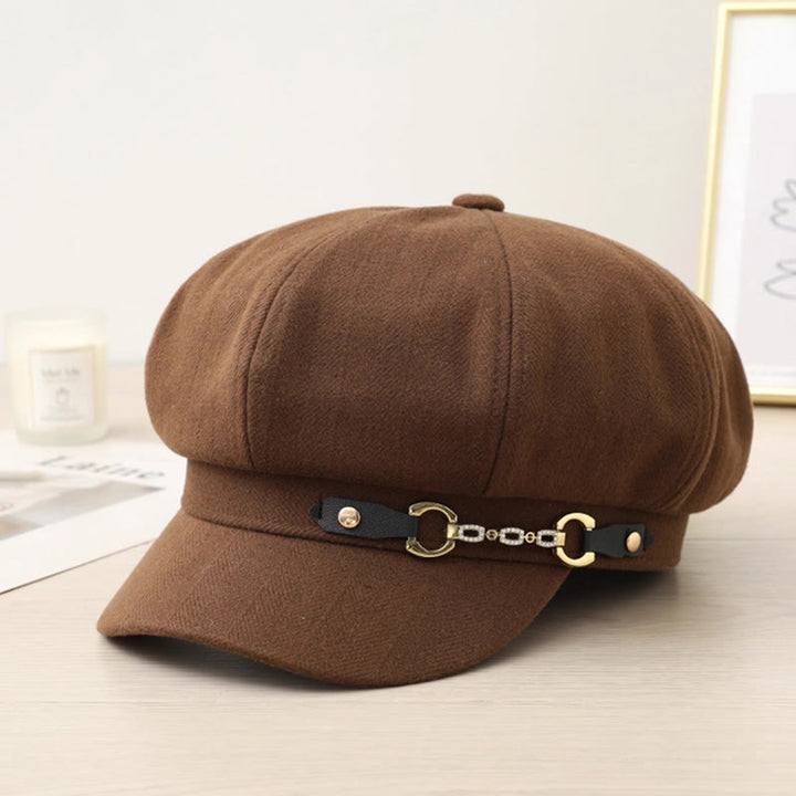 Cappello basco invernale alla moda da donna con catena e fibbia in metallo - Caffè - Regolabile (21 5/8"-23 5/8") - image 3