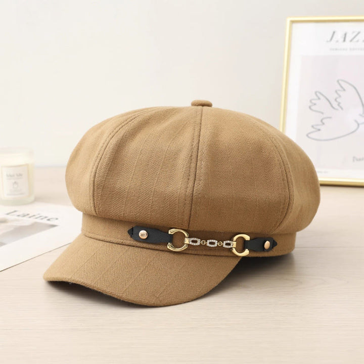 Cappello basco invernale alla moda da donna con catena e fibbia in metallo - Cachi - Regolabile (21 5/8"-23 5/8") - image 0