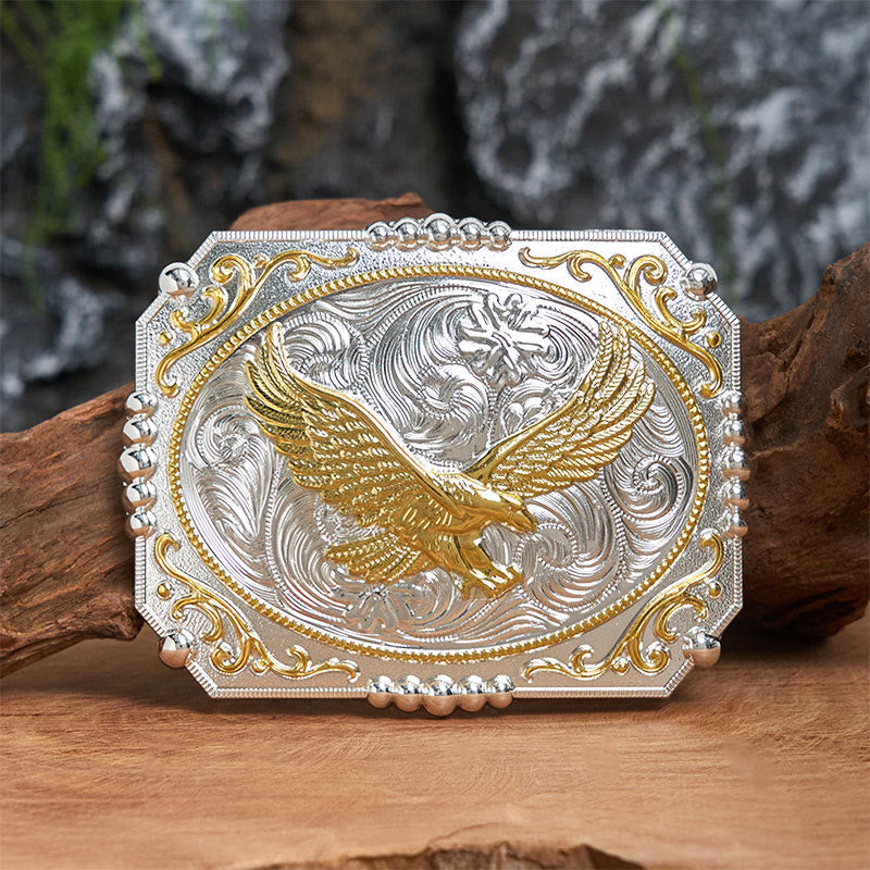 Cintura in pelle con fibbia da cowboy fai da te Golden Flying Eagle - Aquila volante - Senza cintura - Cintura non inclusa - image 0
