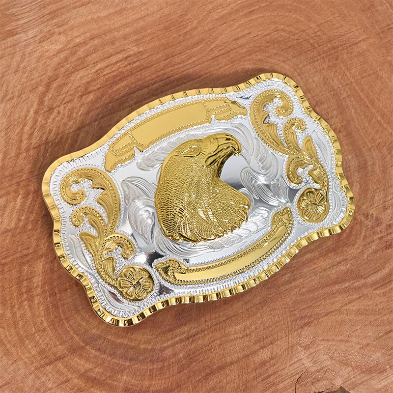Cintura in pelle con fibbia da cowboy fai da te con testa d'aquila feroce dorata - image 2