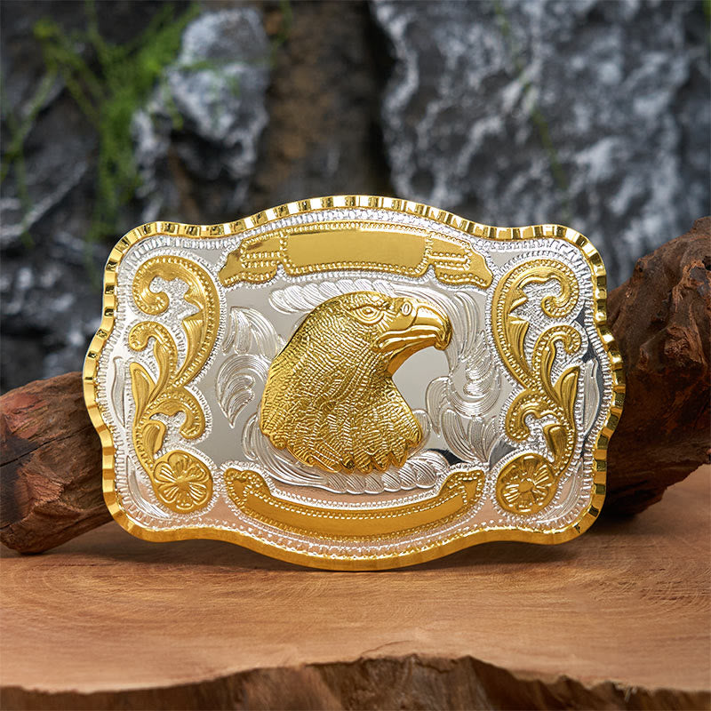 Cintura in pelle con fibbia da cowboy fai da te con testa d'aquila feroce dorata - Testa d'aquila - Senza cintura - Cintura non inclusa - image 0