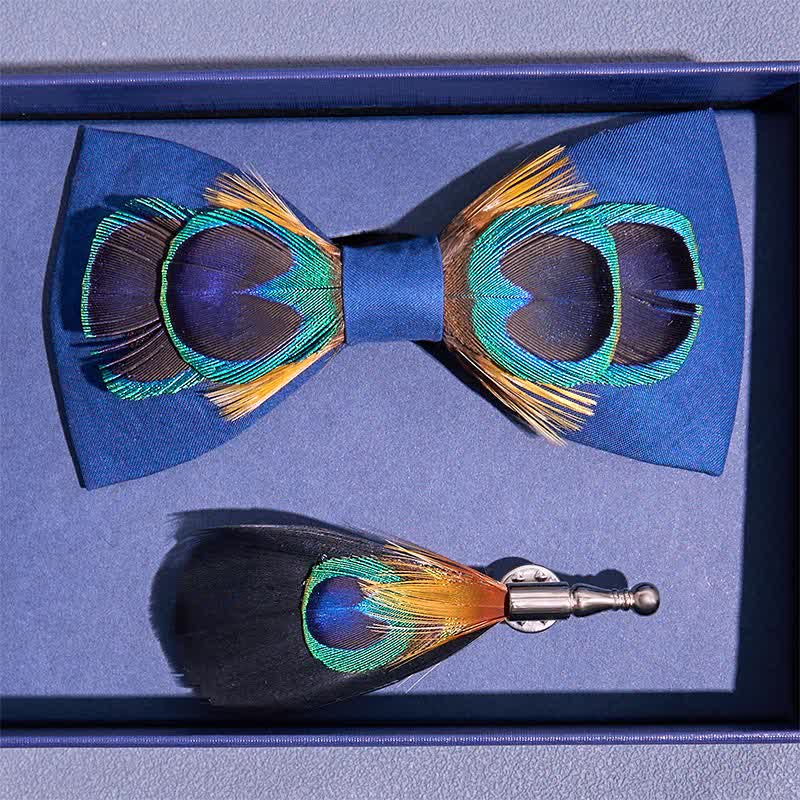 Papillon con piume grandi a coda di pavone blu navy - image 3
