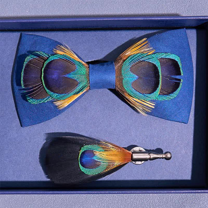 Papillon con piume grandi a coda di pavone blu navy - image 3