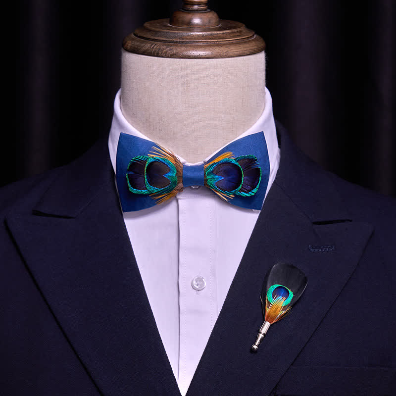 Papillon con piume grandi a coda di pavone blu navy - image 1
