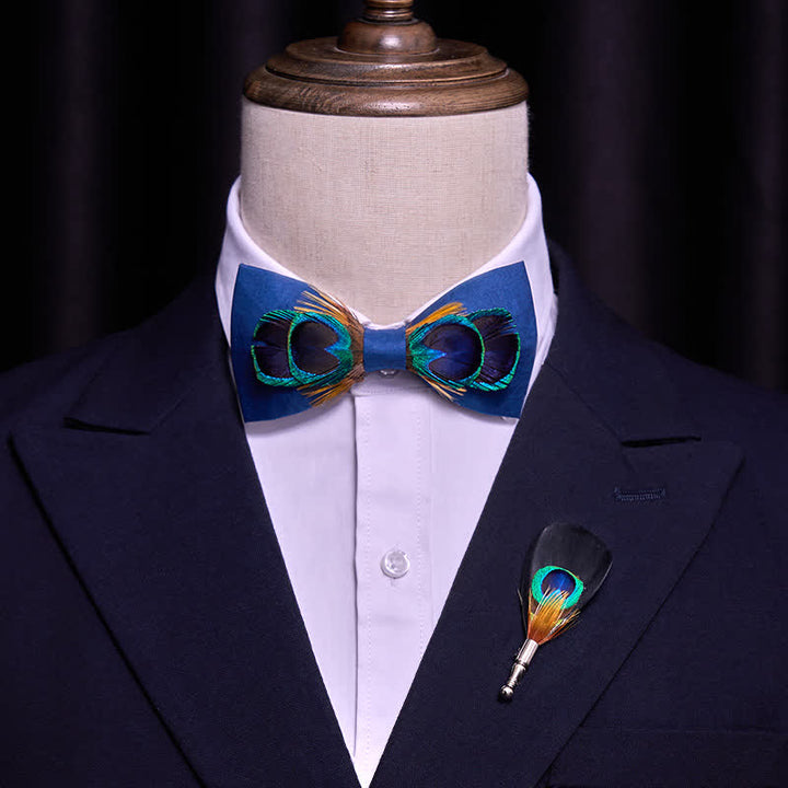 Papillon con piume grandi a coda di pavone blu navy - image 1