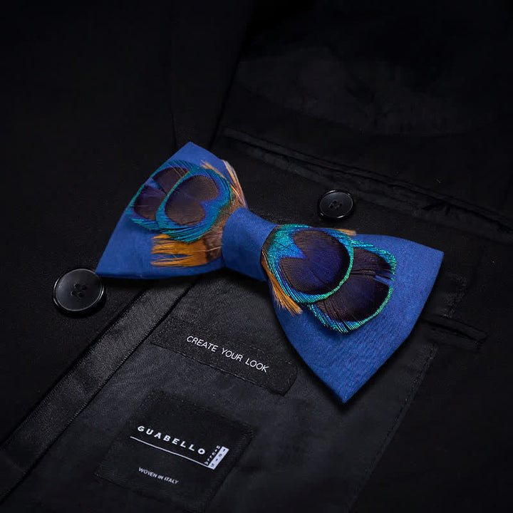 Papillon con piume grandi a coda di pavone blu navy - image 2
