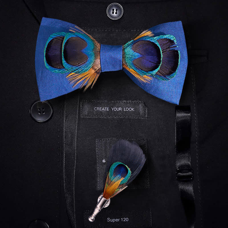 Papillon con piume grandi a coda di pavone blu navy - Blu navy - image 0