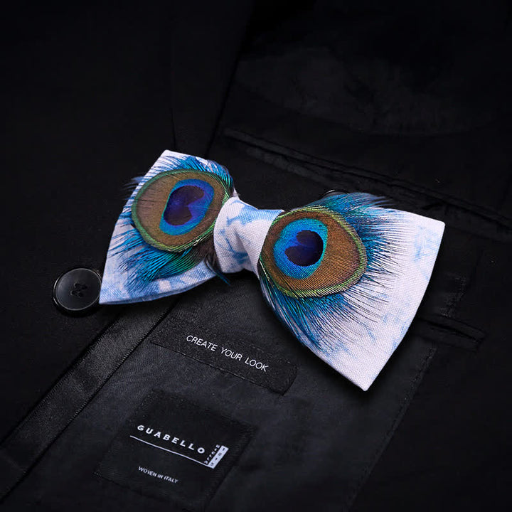 Papillon con piume di pavone blu e bianco - image 2