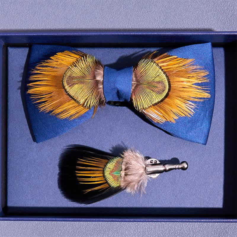 Papillon con piume di pavone maestose blu e gialle - image 3