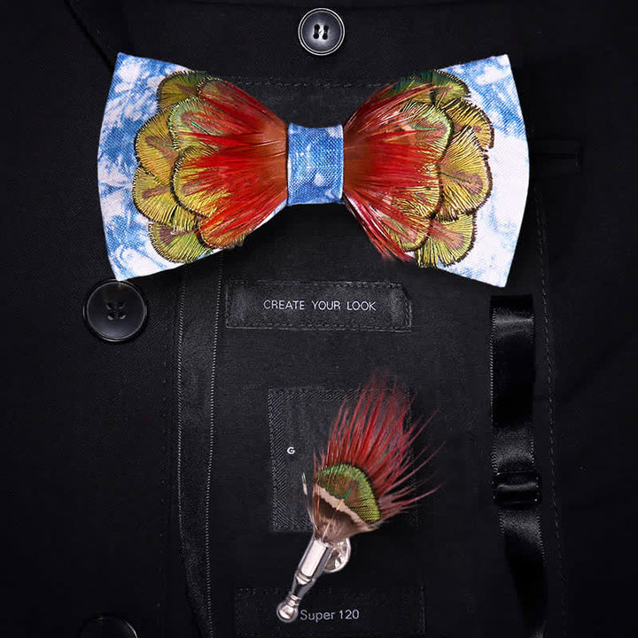 Papillon con piume colorate tie-dye blu ceruleo - Blu ceruleo - image 0