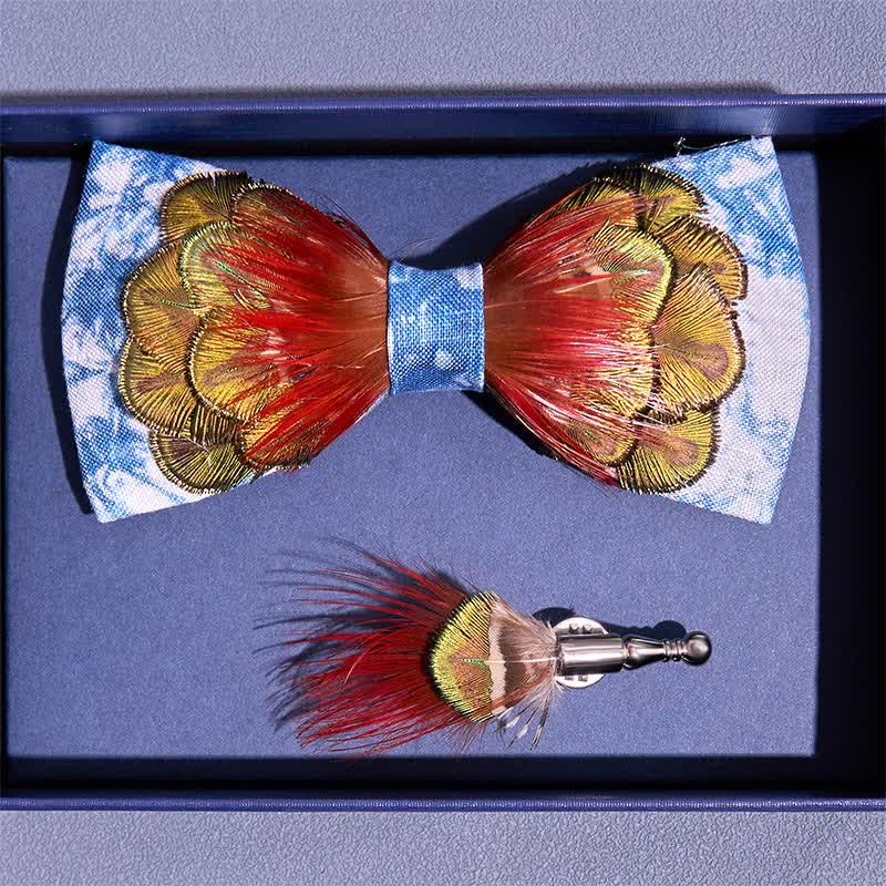 Papillon con piume colorate tie-dye blu ceruleo - image 2