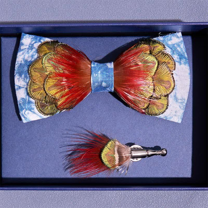 Papillon con piume colorate tie-dye blu ceruleo - image 2