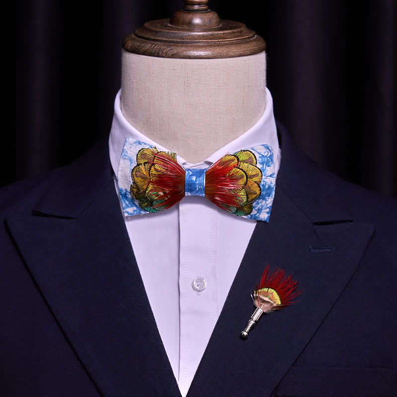 Papillon con piume colorate tie-dye blu ceruleo - image 1