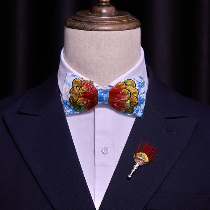 Papillon con piume colorate tie-dye blu ceruleo - image 1