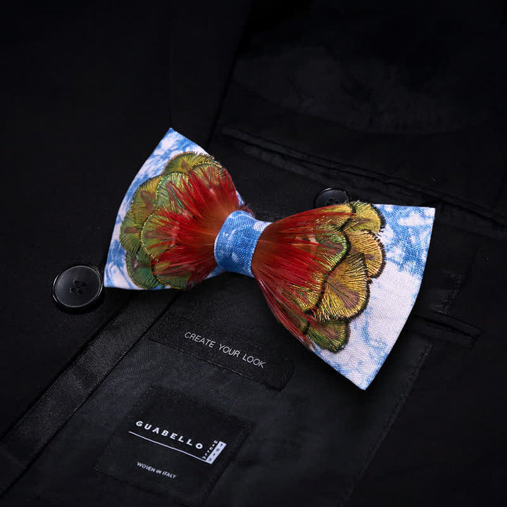 Papillon con piume colorate tie-dye blu ceruleo - image 3