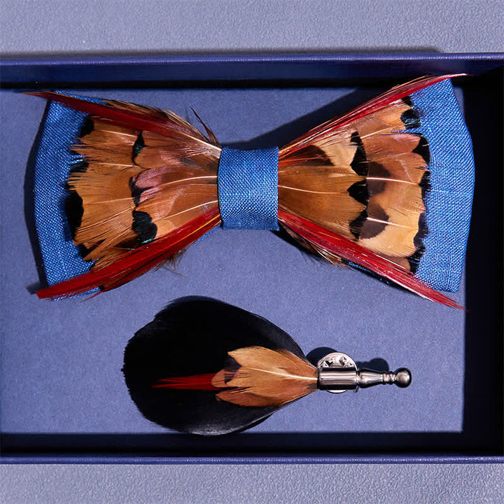 Papillon con piume rosse intersecate di fagiano marrone - image 3