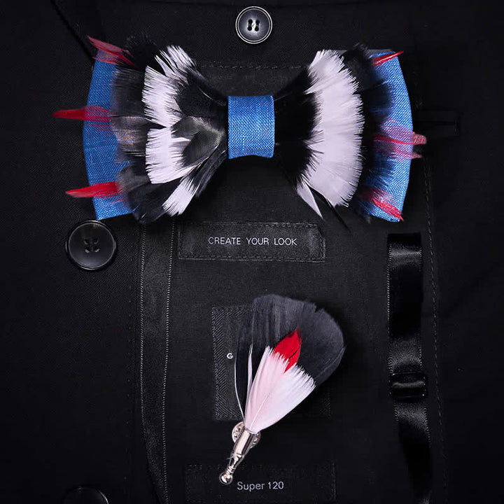 Papillon Deluxe in piume di lino blu bianco e nero - Blu - image 0