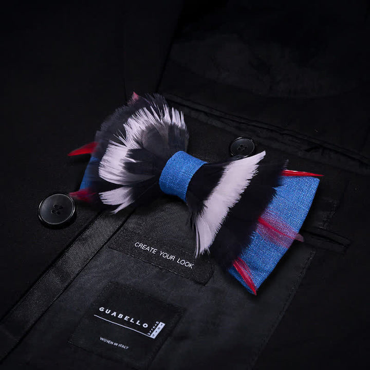 Papillon Deluxe in piume di lino blu bianco e nero - image 2