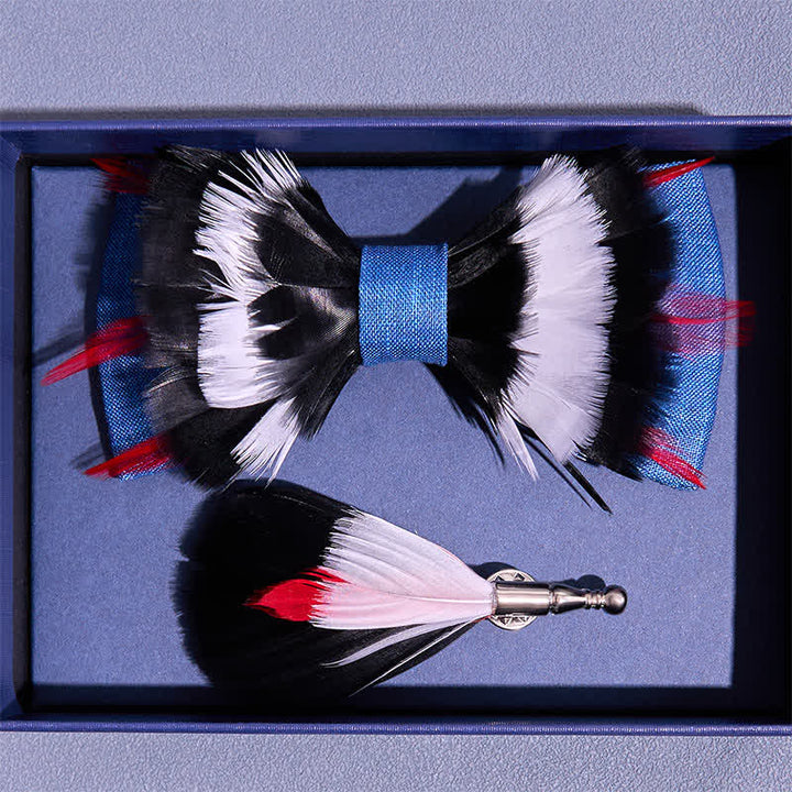 Papillon Deluxe in piume di lino blu bianco e nero - image 3