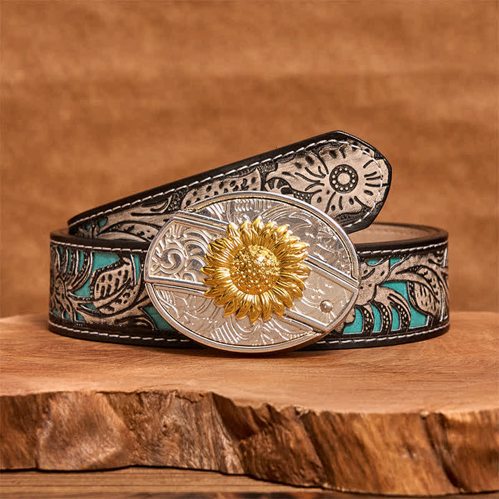 Cintura in pelle fai da te da uomo con coltello pieghevole nascosto a forma di girasole in oro e argento - image 9