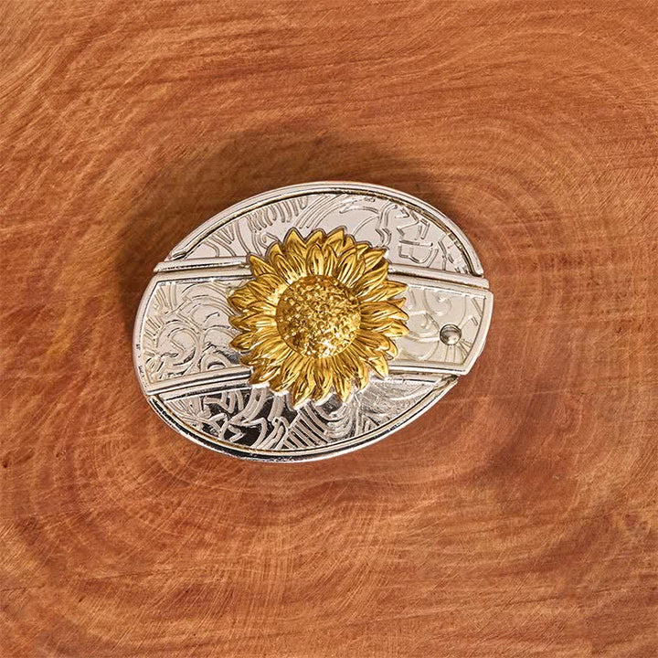 Cintura in pelle fai da te da uomo con coltello pieghevole nascosto a forma di girasole in oro e argento - image 3