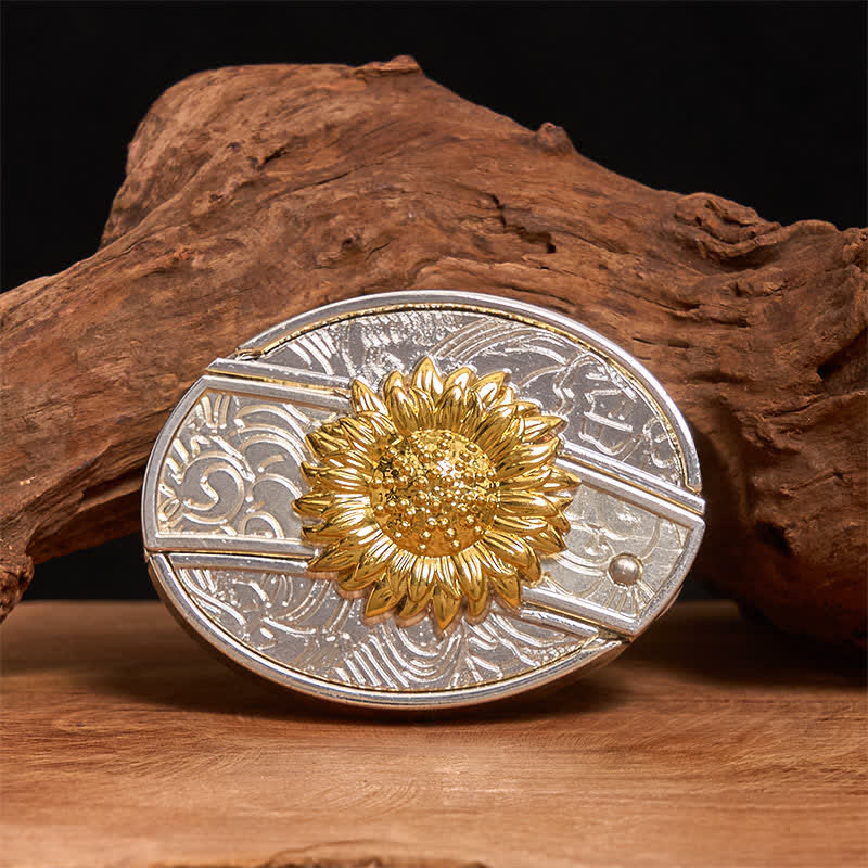 Cintura in pelle fai da te da uomo con coltello pieghevole nascosto a forma di girasole in oro e argento - Girasole - Senza cintura - Cintura non inclusa - image 0