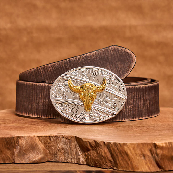 Cintura in pelle fai da te da uomo con coltello pieghevole nascosto in oro e argento - Toro - Cintura marrone anticata - 42 - image 6