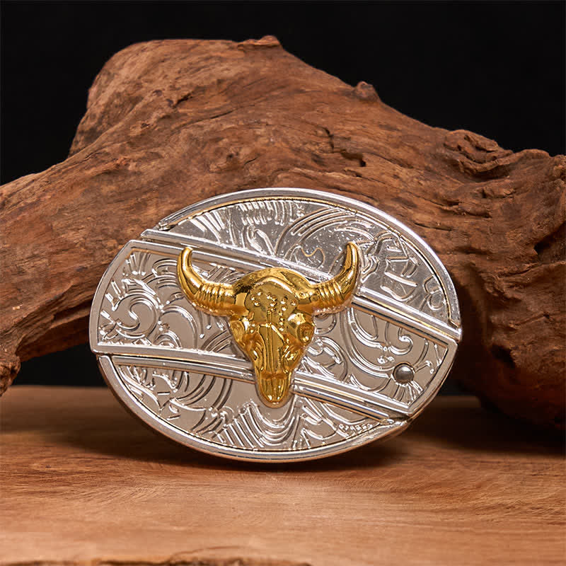 Cintura in pelle fai da te da uomo con coltello pieghevole nascosto in oro e argento - Toro - Senza cintura - Cintura non inclusa - image 0