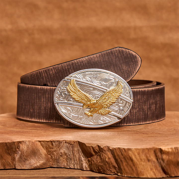 Cintura in pelle con coltello pieghevole nascosto fai da te in oro e argento con aquila da uomo - Aquila - Cintura marrone anticata - 42 - image 6