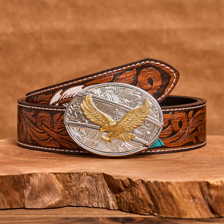 Cintura in pelle con coltello pieghevole nascosto fai da te in oro e argento con aquila da uomo - Aquila - Cintura di piume marroni - 40 - image 8