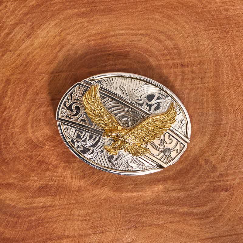 Cintura in pelle con coltello pieghevole nascosto fai da te in oro e argento con aquila da uomo - image 3