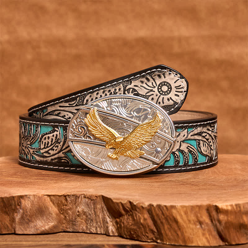 Cintura in pelle con coltello pieghevole nascosto fai da te in oro e argento con aquila da uomo - image 9