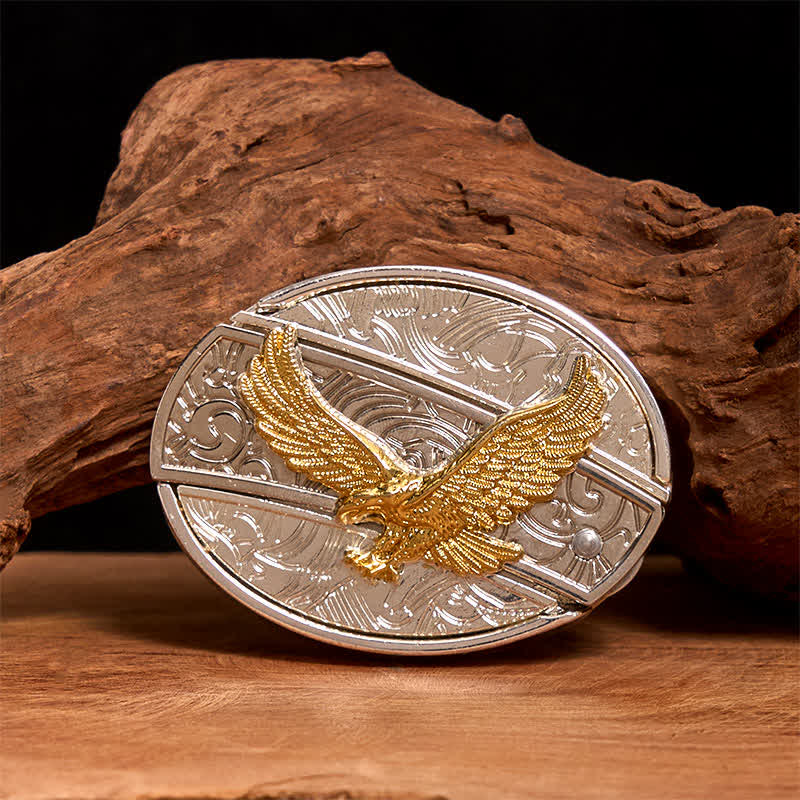 Cintura in pelle con coltello pieghevole nascosto fai da te in oro e argento con aquila da uomo - Aquila - Senza cintura - Cintura non inclusa - image 0