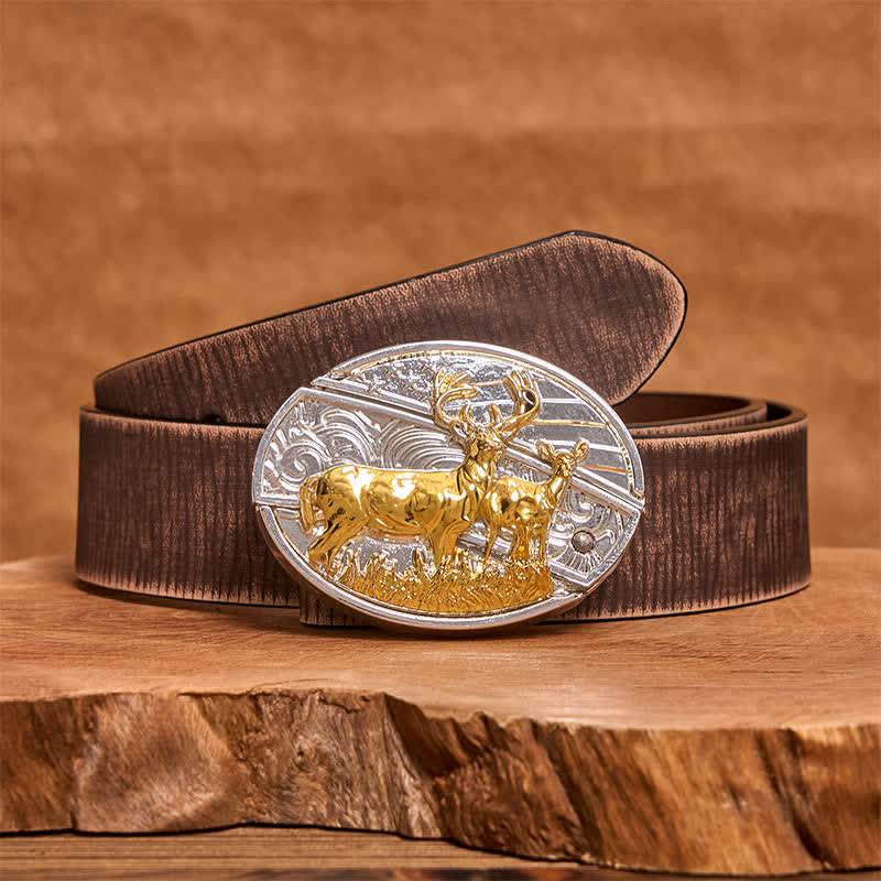 Cintura in pelle con coltello pieghevole nascosto in oro e argento fai da te da uomo con cervi - Cervo - Cintura marrone anticata - 42 - image 6