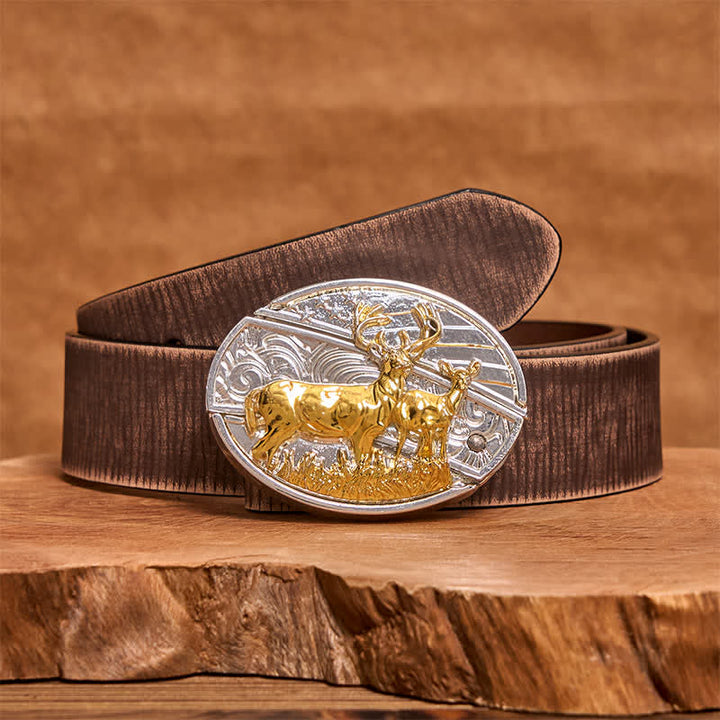 Cintura in pelle con coltello pieghevole nascosto in oro e argento fai da te da uomo con cervi - Cervo - Cintura marrone anticata - 42 - image 6