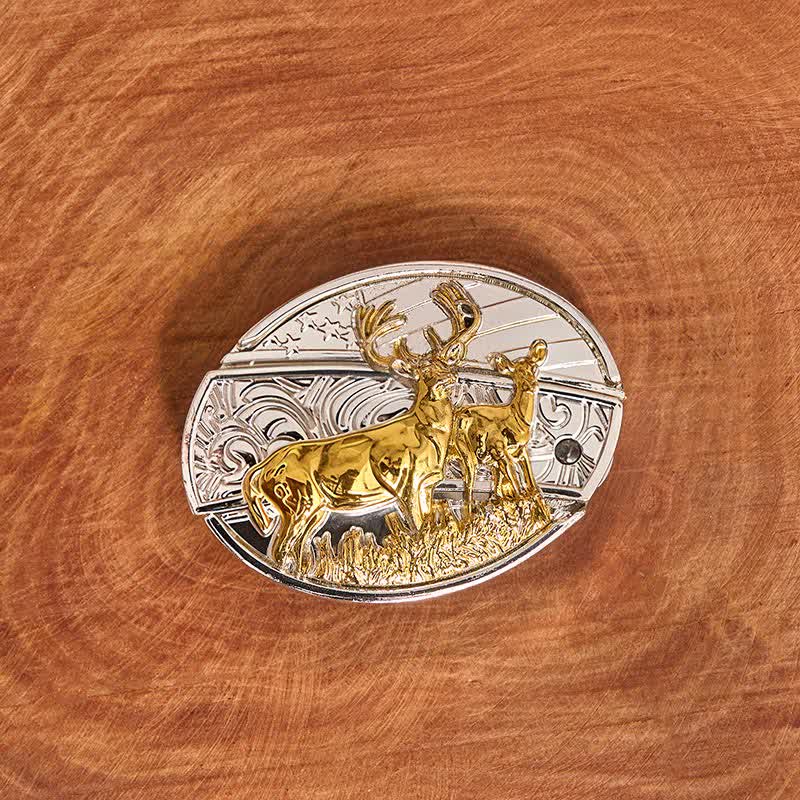 Cintura in pelle con coltello pieghevole nascosto in oro e argento fai da te da uomo con cervi - image 3