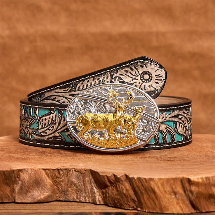 Cintura in pelle con coltello pieghevole nascosto in oro e argento fai da te da uomo con cervi - image 9