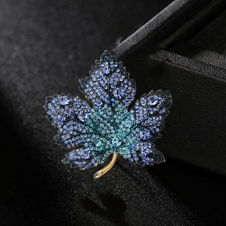 Squisita spilla di cristallo a forma di foglia d'acero - Blu - image 2