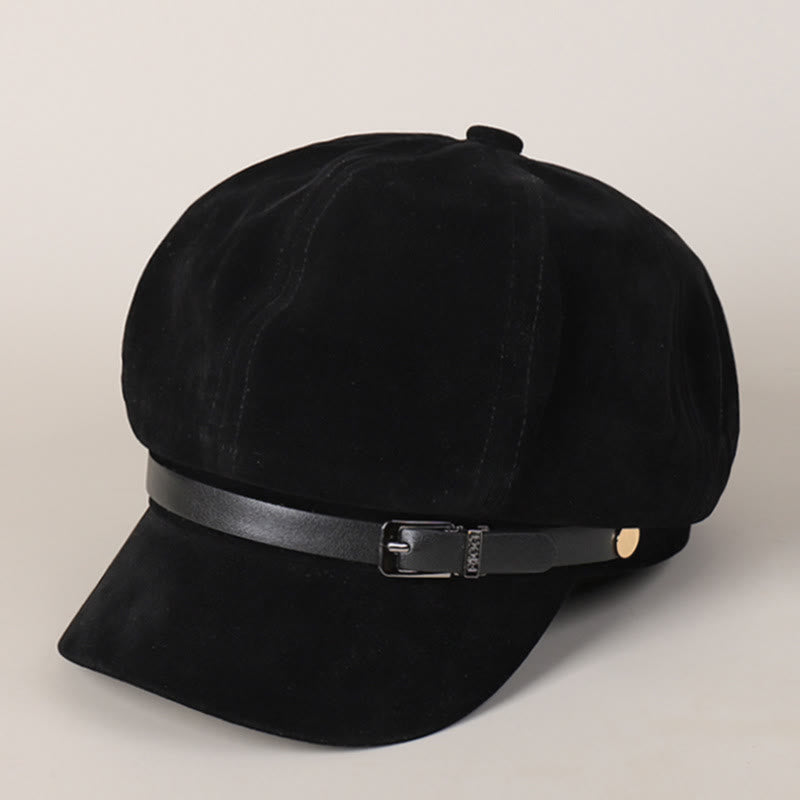 Cappello basco invernale da donna alla moda, tinta unita, con fibbia - Nero - M (22"-22 7/8") - image 3