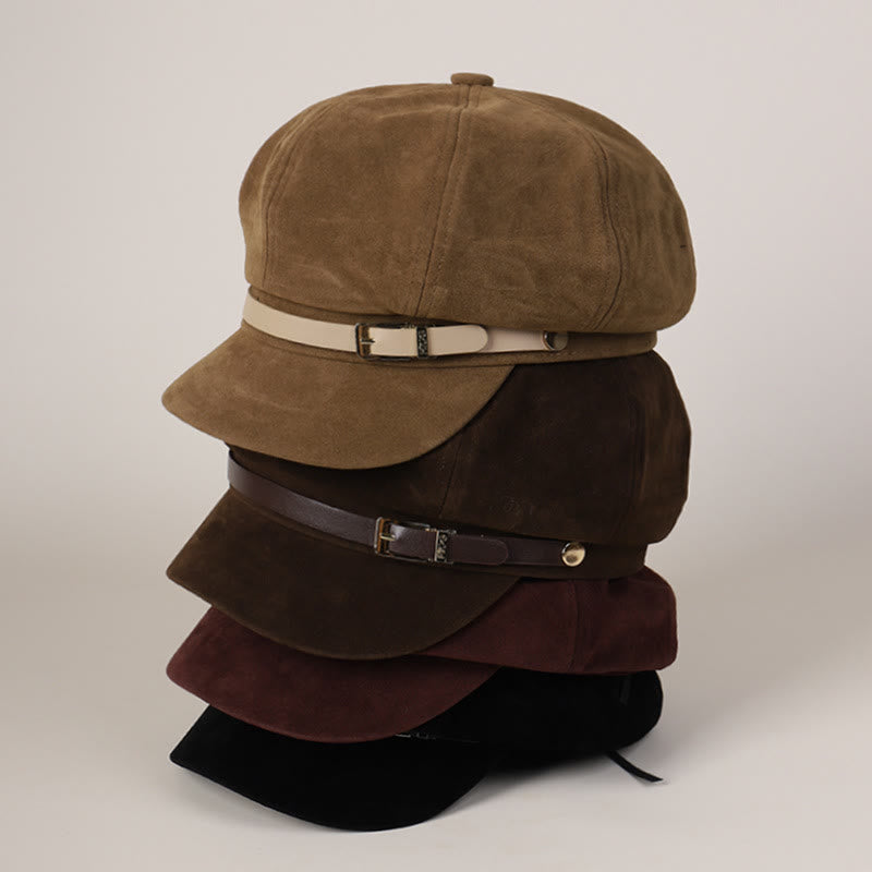 Cappello basco invernale da donna alla moda, tinta unita, con fibbia - image 1
