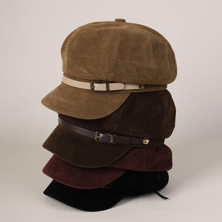Cappello basco invernale da donna alla moda, tinta unita, con fibbia - image 1