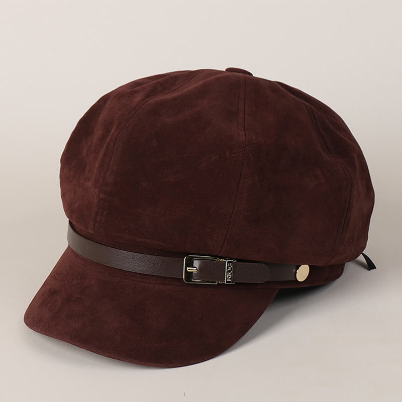Cappello basco invernale da donna alla moda, tinta unita, con fibbia - Vino - M (22"-22 7/8") - image 4