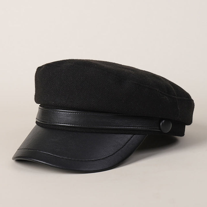 Cappello basco unisex invernale alla moda in PU con tesa piatta - Nero - M (22"-22 7/8") - image 6