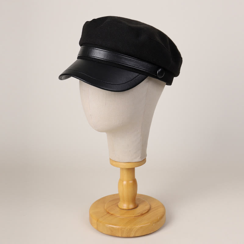Cappello basco unisex invernale alla moda in PU con tesa piatta - image 1