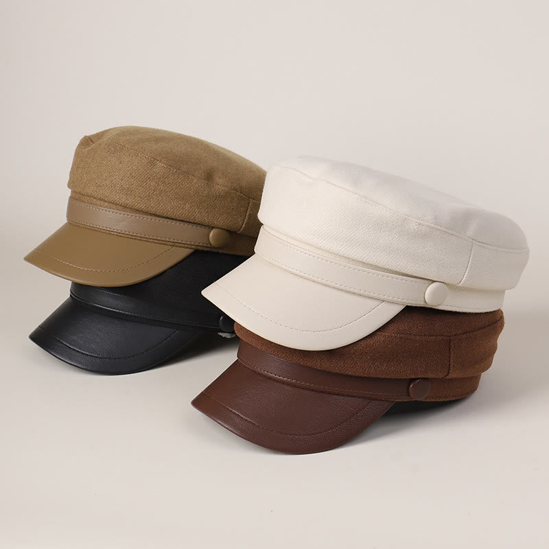 Cappello basco unisex invernale alla moda in PU con tesa piatta - image 5