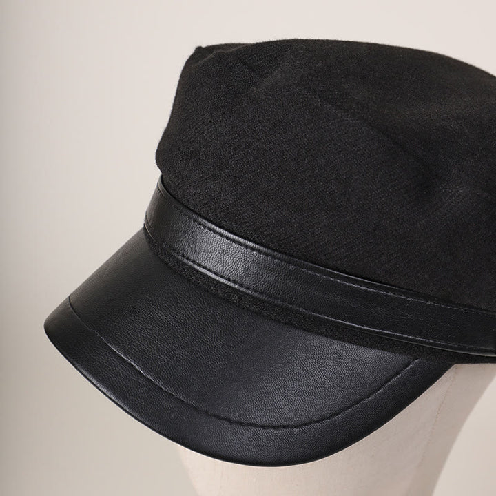 Cappello basco unisex invernale alla moda in PU con tesa piatta - image 2